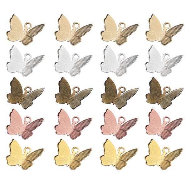 100 piezas de pequeños dijes de mariposa para hacer aretes, colgantes y accesorios de joyería.