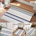 thumbnail image 6 of 2x3 Door Mat Rug, Beige Stripe Non-Skid Rubber Backing Large Rectangle Rugs - Living Room Bedroom Home Office, Modern Abstract Art Navy Blue Striped Rustic Indoor Floor Mat Carpets Washable Rug, 6 of 9