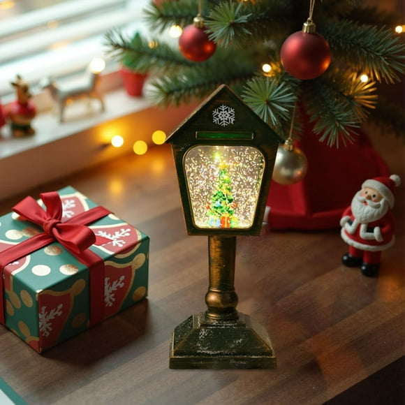 Bola de nieve navideña con caja de música navideña, lámpara de farol con movimiento musical creativo para niños y niñas, fiestas de mesa y Verde