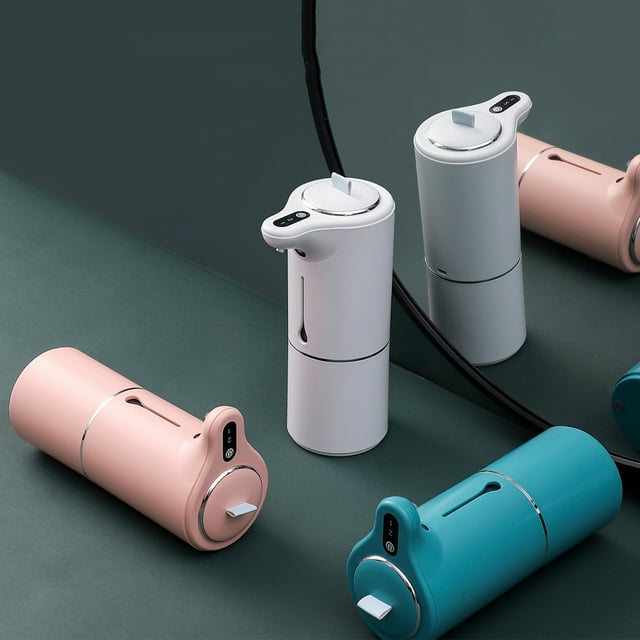 Dispensador automático de jabón recargable USB - Dispensador de jabón de manos espumante sin contacto con sensor inteligente, capacidad de 280 ml, blanco y azul
