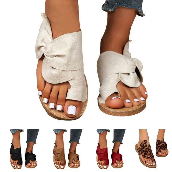 Stylago Flat Sandals for Women Suede Slip on Walking Dressy Slides Wide Width Summer Slippers Toe Ring Outdoor Shoes Black Size 7