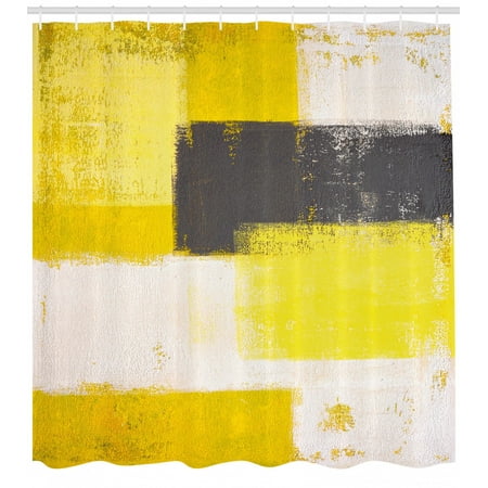 Grey And Yellow Shower Curtain Abstract Grunge Style Brushstrokes