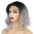thumbnail image 2 of Onedor Side Part Lace Front Short Wavy Hair Bob Wigs for Women (Black Root Ombre Silver Grey), 2 of 7