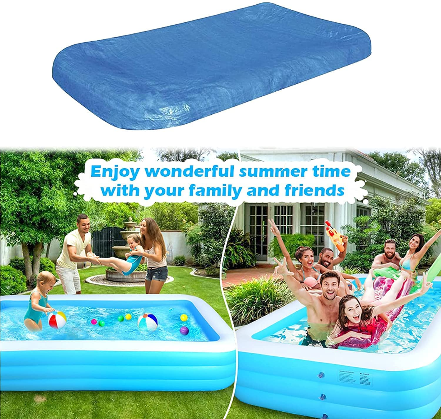 Rectangular Pool Cover, Fits 120 in x 72 in Rectangle Inflatable Pool, Portable Inflatable Swimming Pool Cover