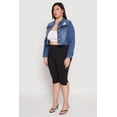 thumbnail image 4 of Womens Plus Size WAX Distressed Cropped Denim Jacket, 4 of 5