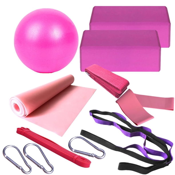 Eigraketly 11 Uds suministros de Yoga pelota de Yoga banda de resistencia de ladrillo de Yoga equipo de Fitness para gimnasio en casa Accesorios para máquinas de ejercicios Rosado Eigraketly OD009680-01