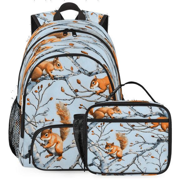 Herdesigns Cute Animal Squirrel Large Backpack Set with Lunch Box Lightweight Water Resistant Travel Laptop Backpacks Casual Daypacks for Women Men