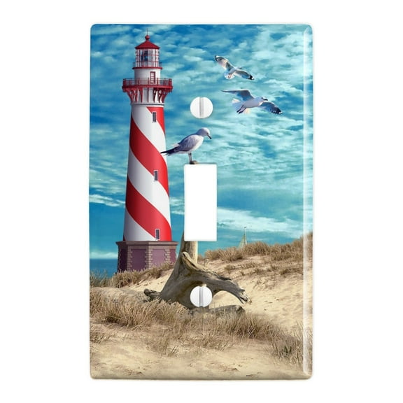 Lighthouse Seashore Ocean Beach Seagulls Sailboat Plastic Wall Decor Toggle Light Switch Plate Cover