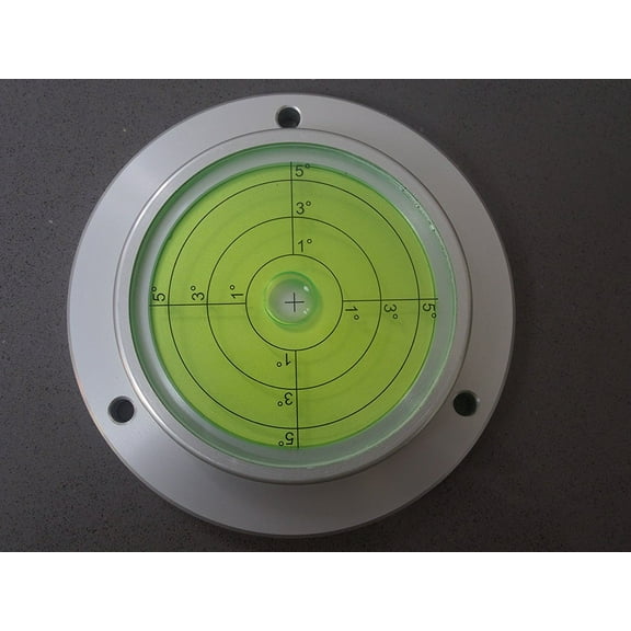 Very Large Flanged Metal Circular Angle Spirit Bubble Degree Level (Green Liquid) 80mm Diameter with Degree Marking - Surface Level, Bulls Eye Bullseye Round (CR)