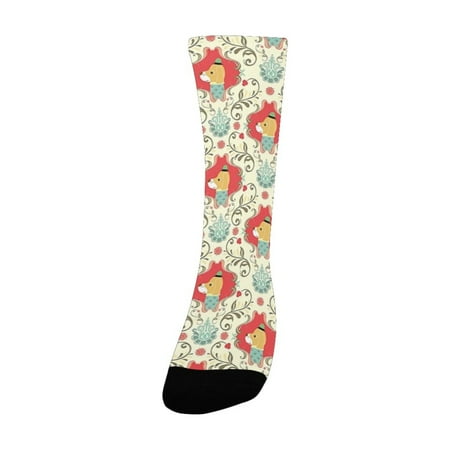 

Animal Cute Puppies Dog Pattern with Chevron Classic Victorian Effects Design Cream Red Mint Green Women s Custom Socks (Made In USA)