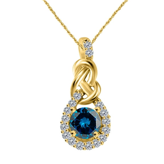 Mauli Jewels Engagement Necklace for Women 0.36 Carat Blue Diamond Knot Pendant With 18'' Box Chain Prong-Setting 10K Rose, White & Yellow Gold|Silver Chain