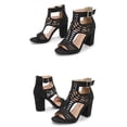 thumbnail image 4 of Heeled Sandals Open Toe Heels Women's Gladiator Sandals Strappy Hollow Out Chunky High Heels Open Toe Ankle Strap Dressy Pumps with Back Zip Cutout Heeled Bohemian Summer Party Sandals 3 Inch Pumps 7, 4 of 5