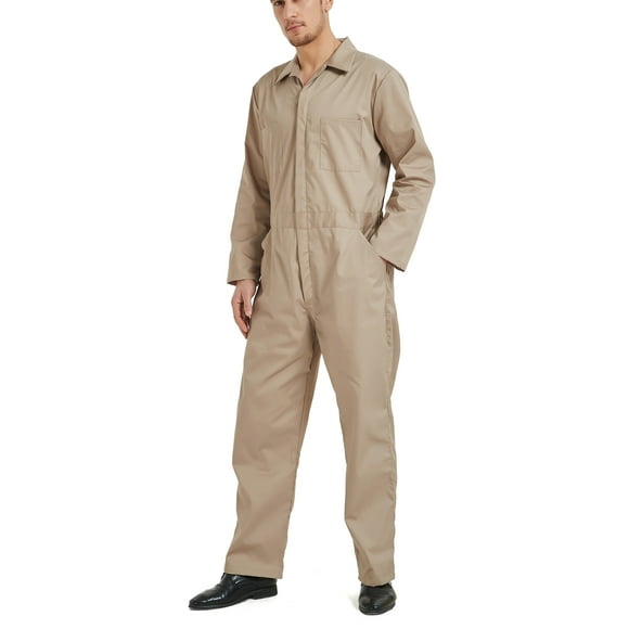 TOPTIE Men's Long Sleeve Coverall, Action Back Coverall Relaxed Fit, Work Wear Suit, Khaki Coverall