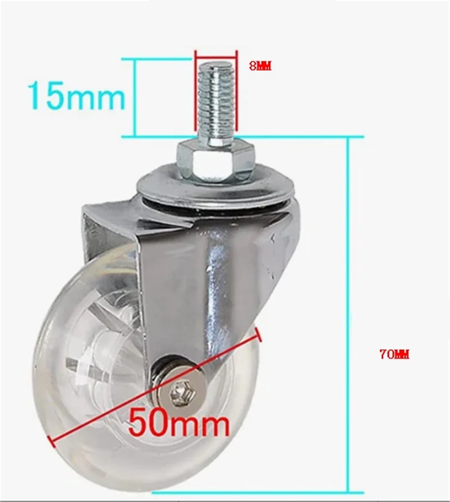 4Pcs 2 Inch M8x15mm Screw Threaded Stem Casters Office Chair Caster Wheel Clear Swivel Casters With Brake For Sofa Chair Cabinet ,Reliable