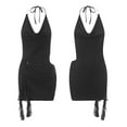 thumbnail image 4 of Gupgi Women Tie Dye Mini Dress Summer Sleeveless Backless Halter Neck Irregular Ruffle Black Dresses, 4 of 9