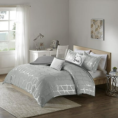 Intelligent Design Raina Metallic Printed Duvet Cover Set Grey