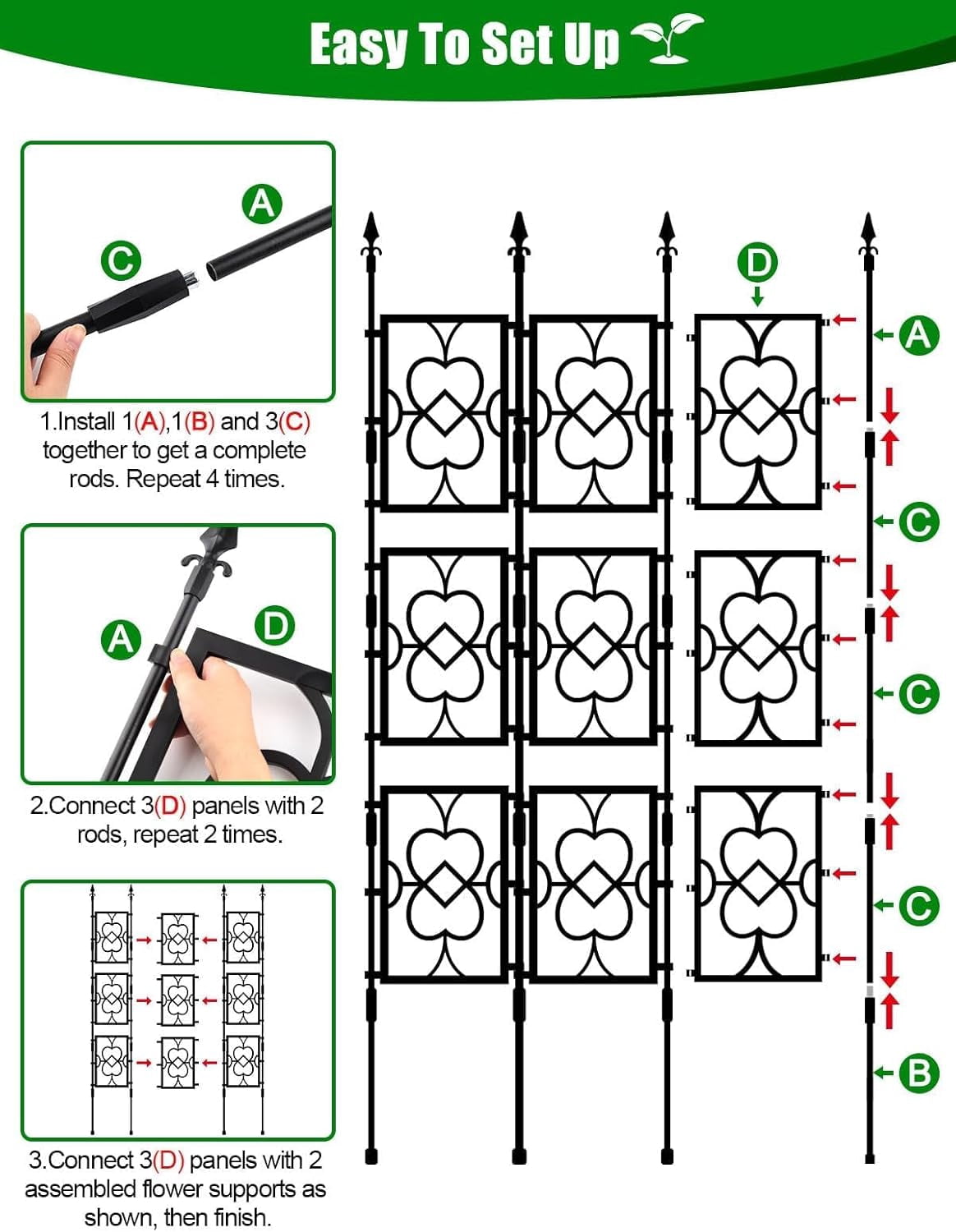 80" Garden Trellis for Climbing Plants,  Screen Plant Trellis Frame for Potted Plants Rustproof Plant Support Thicken Cucumber Trellis Grow Support for Vines Flowers Vegetable Indoor Outdoor