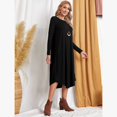 thumbnail image 2 of Women's Lounge Dress Long Sleeve Midi Long Dress Loose Casual Side Slit Dresses Pocket, 2 of 7