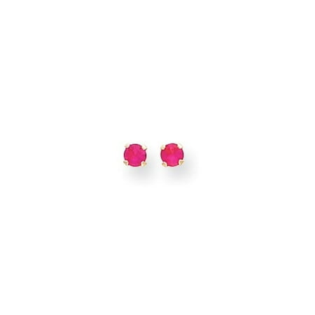 14k Yellow Gold Children's 3mm Synthetic Ruby Birthstone Post Stud Earrings
