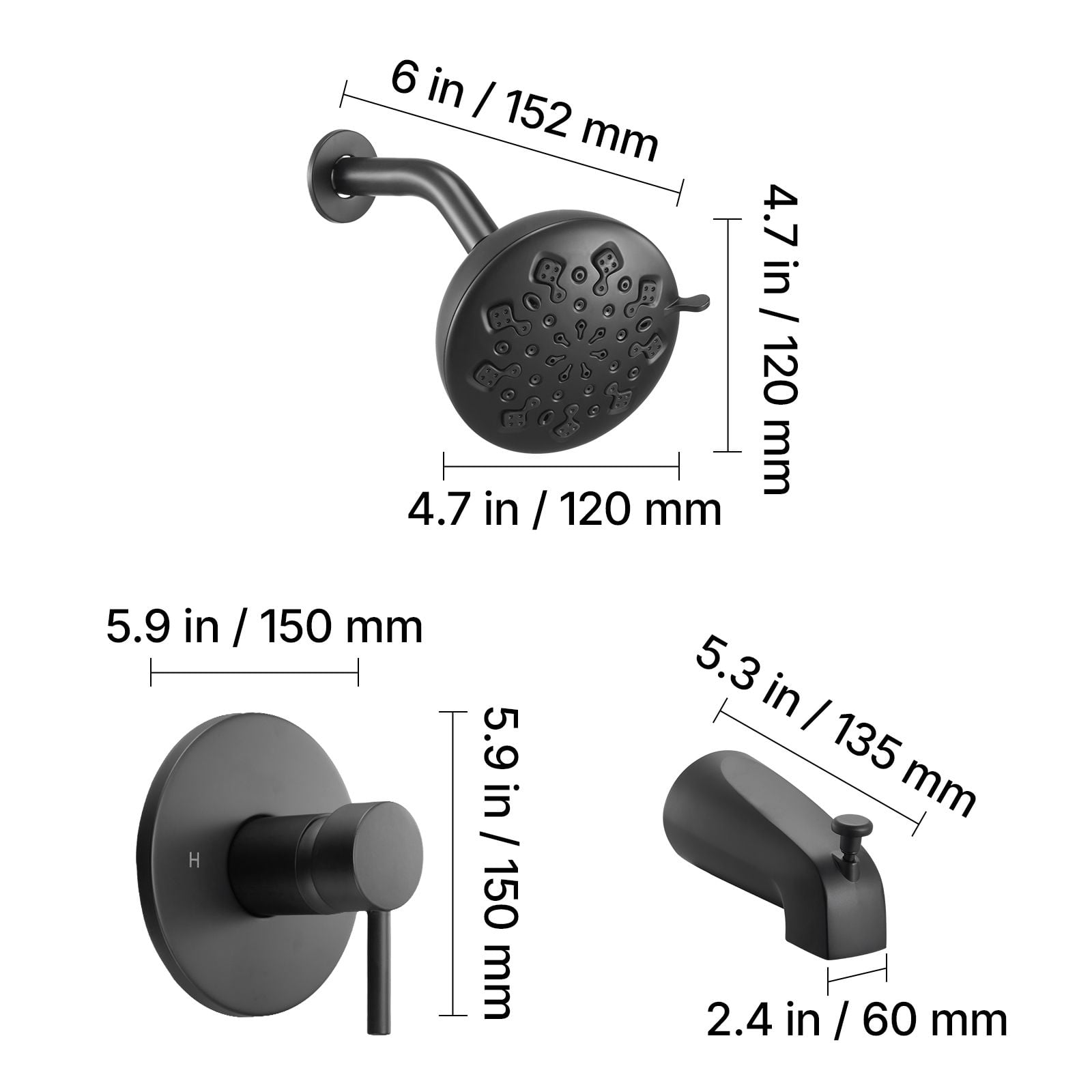 Tub and Shower Faucet Set 4-Piece Pressure Balancing Valve 9 Shower Modes Matte Black for Bathroom