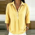 thumbnail image 2 of Cotton Linen Tops for Women Striped Long Sleeve Tops Soft Loose Fit Casual Fashion T-Shirt Tops for Holiday Daily Wear by Gbobgt Yellow 3XL, 2 of 6