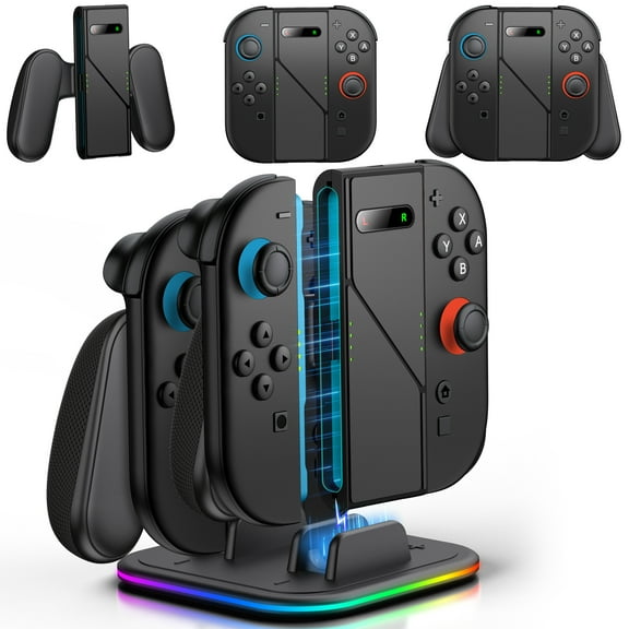 EUROA Switch 2 Controller Charger for 4 Joy Cons, 4 in 1 Fast Charging Grip Dock for Joy Cons