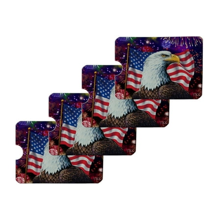 Eagle Patriotic 4th of July Celebration American Flag Fireworks Credit Card RFID Blocker Holder Protector Wallet Purse Sleeves Set of