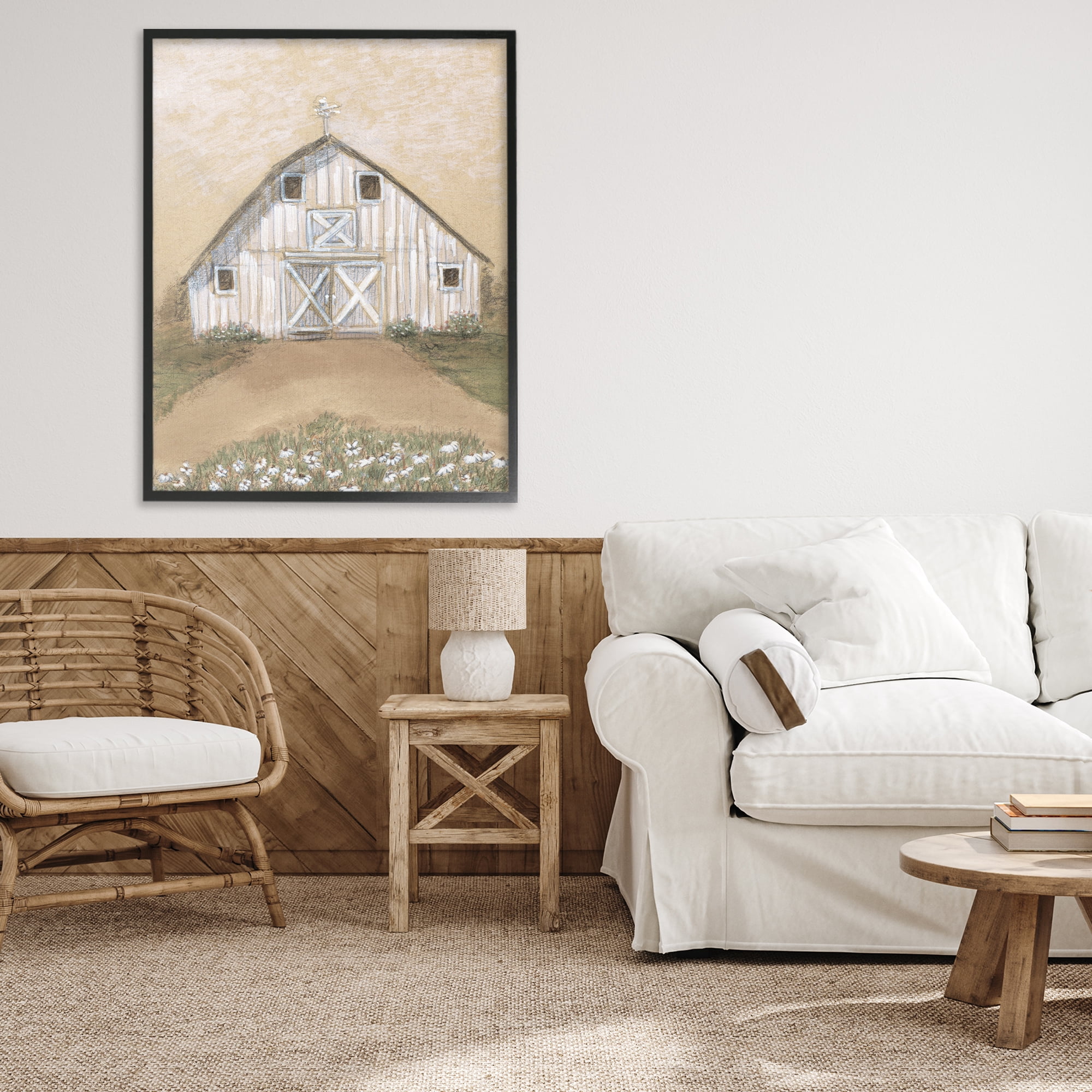 Stupell Industries Barn Lane Flowers Drawing Black Framed Giclee Art, design by Patti Bishop