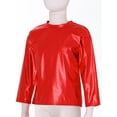 thumbnail image 4 of iiniim Girls Long Sleeve T-Shirt Shiny Metallic Dance Performance Tee Holographic Party Tops Dancewear Red 15-16, 4 of 7