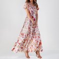thumbnail image 2 of Ladies Short Sleeve Floral Slimming Tunics Bodycon Dresses for Juniors V Neck Chiffon Beach Lounge Bohemian Hawaiian Peplum Maxi Long Midi Fall Summer Dresses, 2 of 8
