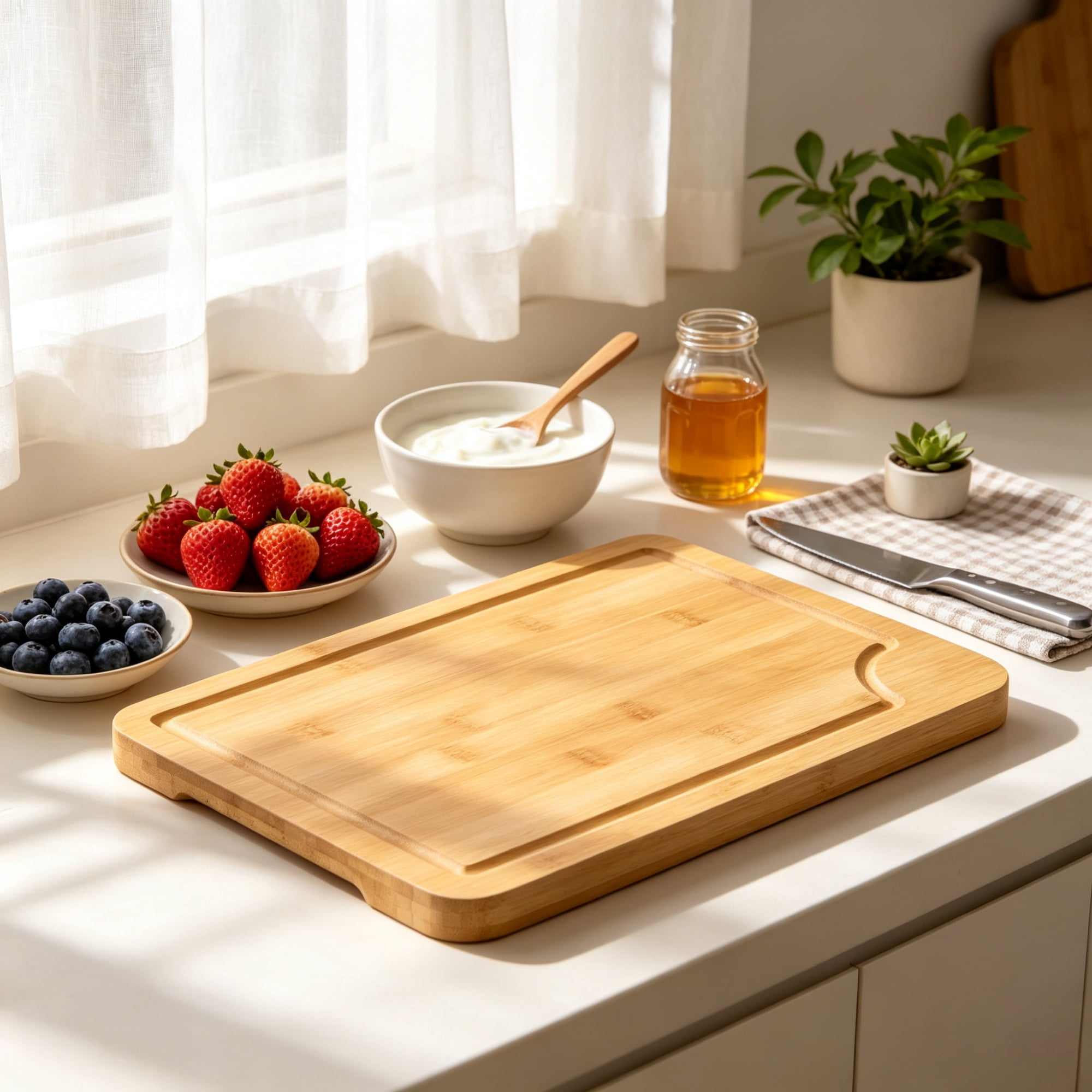 3-Piece Cutting Board Set, Sturdy Chopping Board with Juice Groove & Handle for Serving