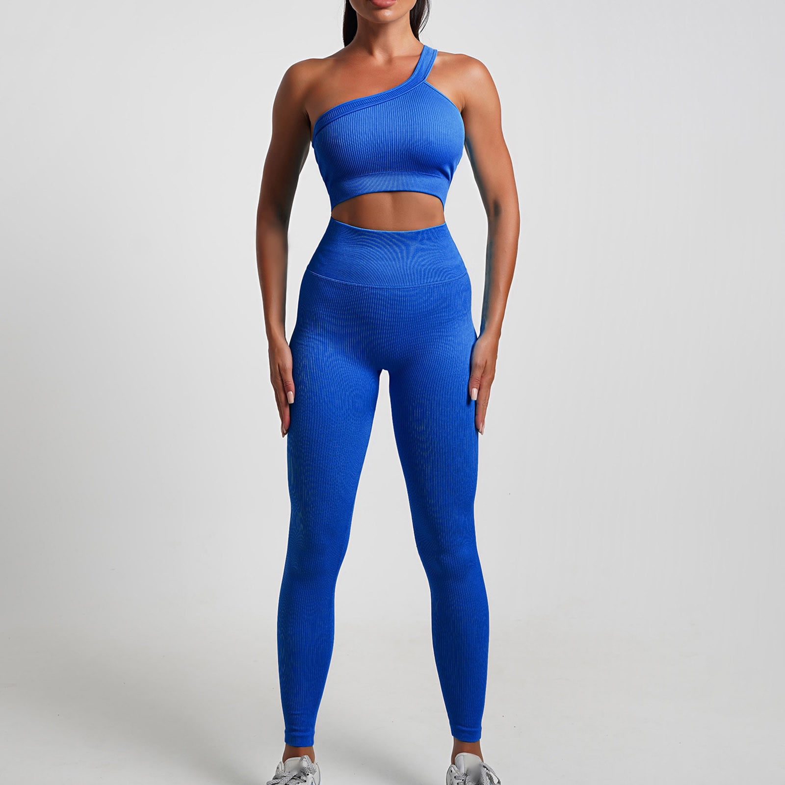 Workout Sets for Women 2 Piece Seamless High Waisted Leggings with Sleeveless Crop Tops Exercise Sport Outfits Blue
