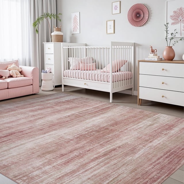 Washable Rugs for Living Roomx Area Rugs Non Slip Modern Abstract Rug Ultra Soft Low Pile Rugs for Bedroom Dining Nursery Playroom Pink