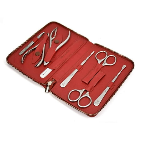 GERMANIKURE 8pc Manicure Set in Leather Case - FINOX Stainless steel tools handmade in Solingen Germany - Professional Nail and Cuticle Care