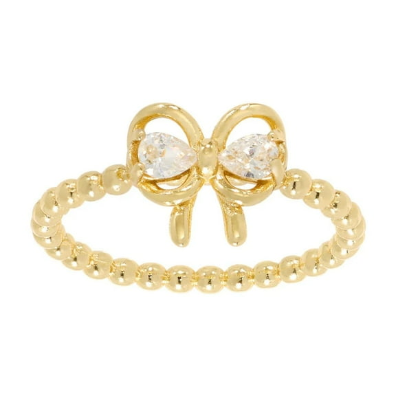 The Sensational Silver TheJewelryHut Vintage Inspired White Crystalline Yellow Silver Beaded Bowtie Ring