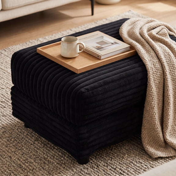 GOMYHOME 31.5" Corduroy Ottoman, Modular Living Room Footstool Bench, Black