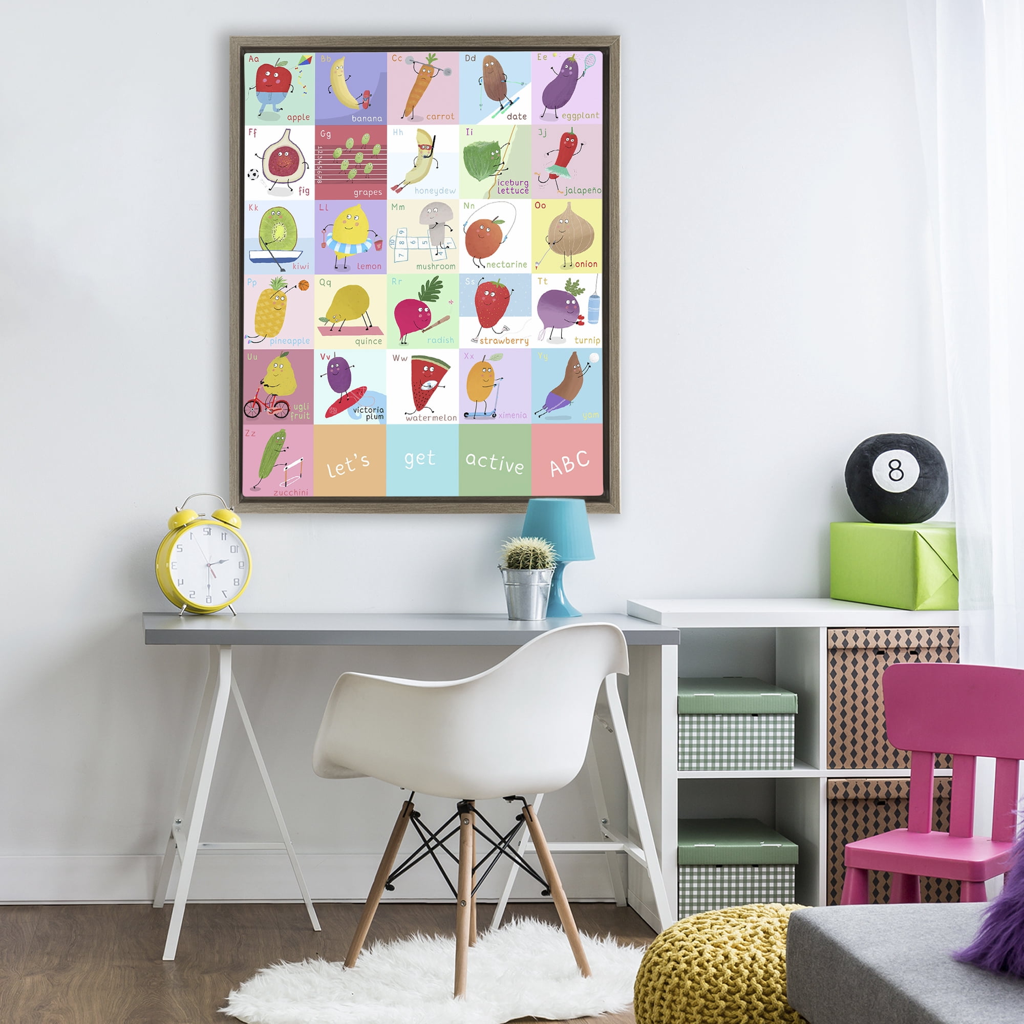 Stupell Industries Let's Get Active ABC's Brown Framed Floater Canvas Wall Art, design by Carla Daly