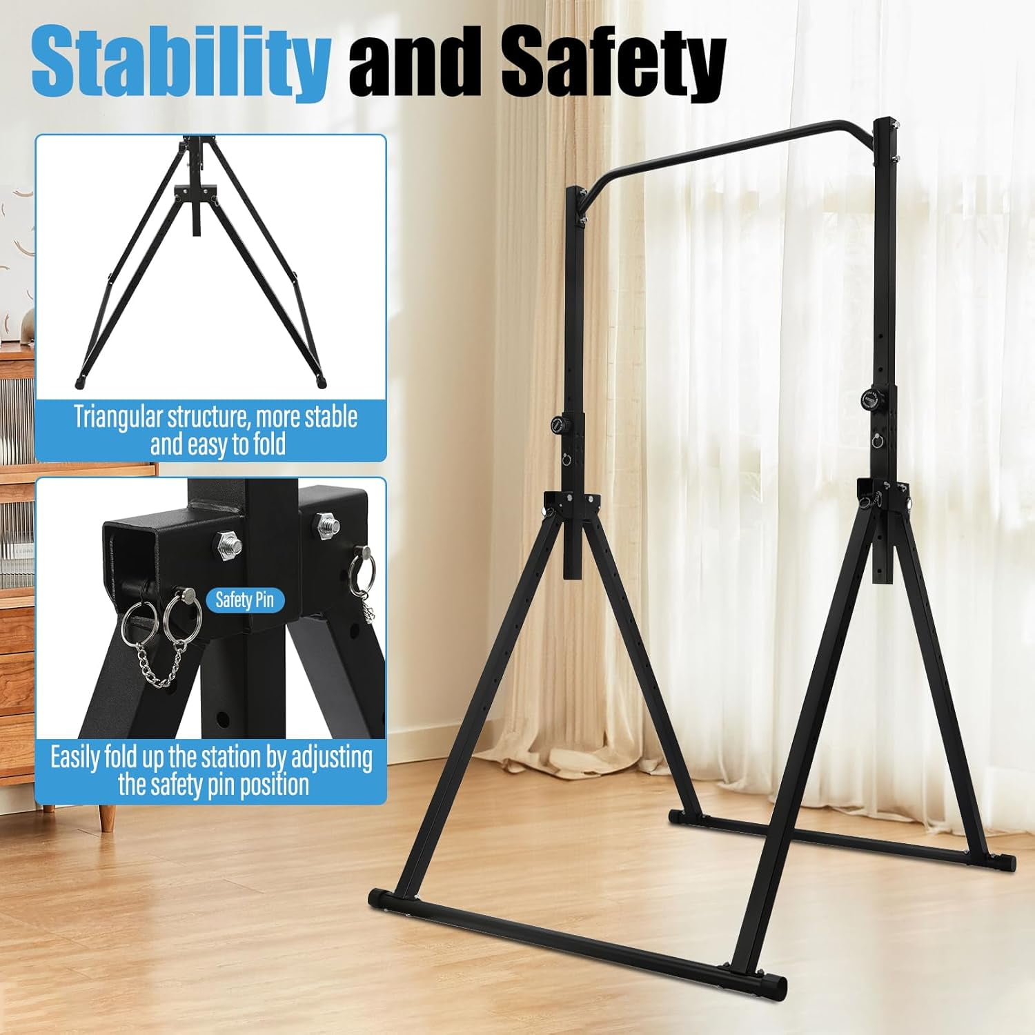 Foldable Pull Up Bar, Power Tower Workout Dip Station Height Adjustable Pull Up Bar for Home, Gym Training Equipment