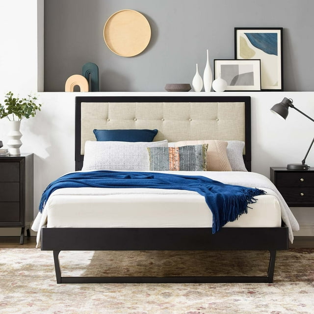 Modway Willow Lit Plateforme Très Grand en Bois avec Cadre Angulaire Noir Beige