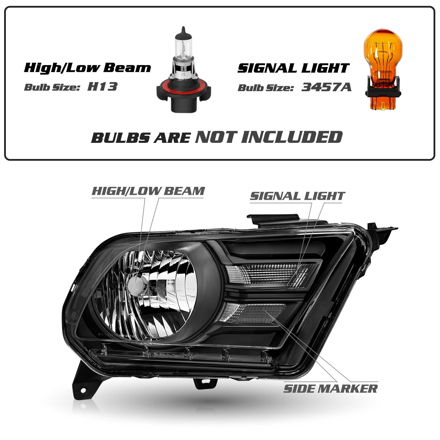 For 2010 2011 2012 2013 2014 Ford Mustang Halogen Type Headlight Headlamp Pair