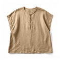 thumbnail image 6 of Lopecy-Sta Women’s Top Round Neck Partial Placket Linen Blend Cap Sleeve Loose Oversized Blouse Lightweight Breathable Crinkle Fabric Casual Shirt, 6 of 6