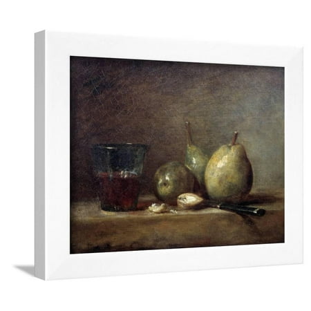 Pears, Nuts and Glass of Wine by Jean Baptiste Simeon Chardin Framed Print Wall