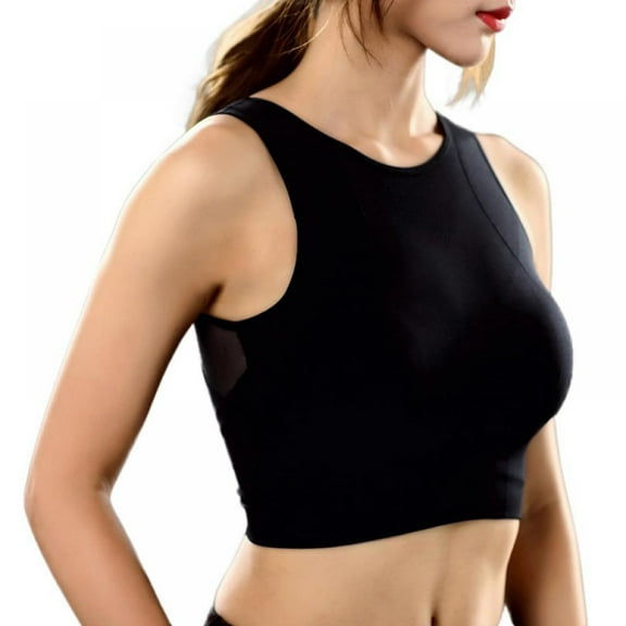 Women Seamless Padded Sport Bra Vest Mesh Stitching Fitness Yoga Running Quick-Dry Bra Underwear Tank Tops Black L