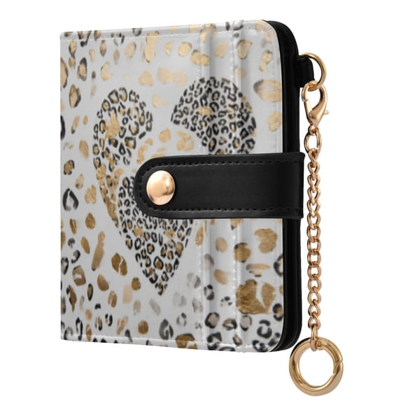 Qxltty Leopard Print Heart Ladies Wallet Rfid Slim Thin Compact Credit Card Women Wallet Zipper Coin Pocket and ID Window for Female Gifts