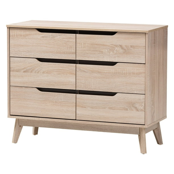 Baxton Studio Fella Mid Century Modern Two Tone Oak And Gray Wood 6 Drawer Dresser Walmart Com Walmart Com