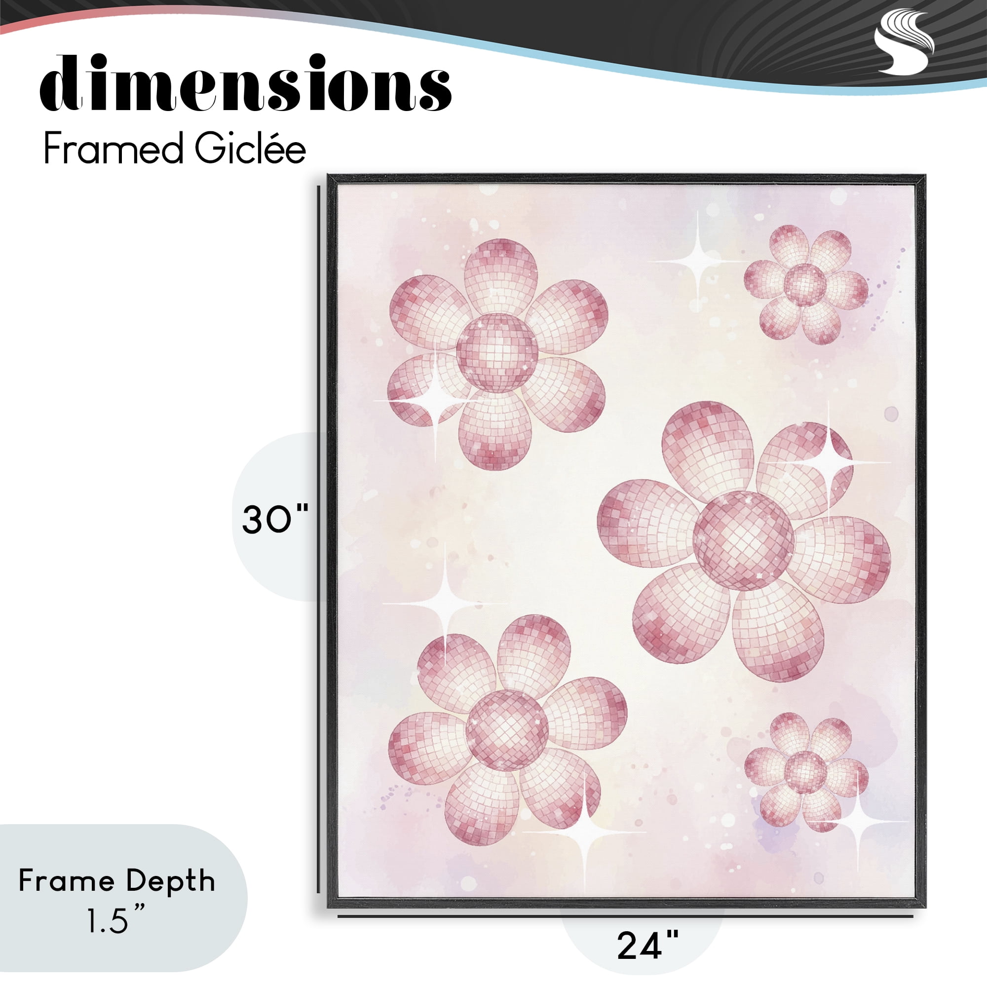 Stupell Industries Disco Ball Floral Patterns Black Framed Giclee Art, design by Lil' Rue