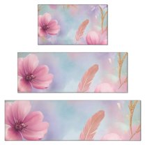 Gilded Floral Watercolor Pattern Kitchen Rugs Sets Of 3,Kitchen Runner Rugs Non Skid Washable,Decorative Kitchen Floor Mats for Kitchen,Sink,Laundry,17"x30"  17"x47"   17"x59"