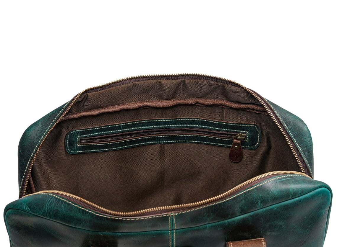 Leather Messenger Bag 16" Laptop Briefcase, Green Handbag Best Gift for Men