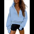 thumbnail image 4 of Sudadera con Capucha de Otoño para Mujer, Sudadera Corta de Larga con Media Cremallera, Jersey de Invierno, Ropa de Moda Azul L, 4 of 10