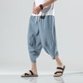 thumbnail image 5 of 2023 Summer Harajuku Calf Length Casual Men's Pants Wide Leg Cotton Linen Harem Baggy Pants Fashion Men's Clothing, 5 of 6